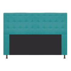 Cabeceira Estofada Dama 140 cm Casal Com Botonê Suede Azul Turquesa - 