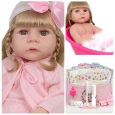 Boneca Bebê Reborn Loira Princesa Com Bolsa 20 Acessórios - Cegonha Re