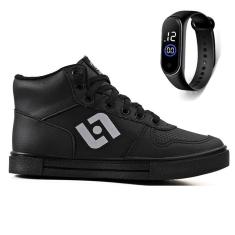 Tenis Infantil Meninos Botinha Cano Alto Escolar Casual Basico + Relogio-Masculino