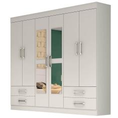 Guarda-Roupa 6 Portas Com Espelho Hercules Gold Carioca Móveis Branco/Preto