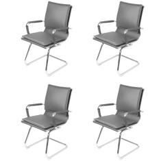 Kit 4 Cadeiras para Escritório Interlocutor Estofada em Sintético 3304 Or Design Preto