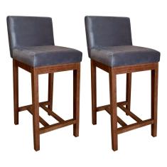 Kit 2 Banquetas Média Lisboa com Encosto Estofado 90 cm Madeira Maciça Suede Cinza CCS