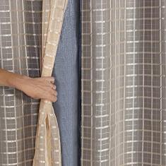 Cortina Blackout Prata com Voil Xadrez 2,80 m x 2,30 m - Avelã