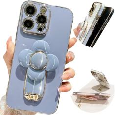 Pretaco Capa para iPhone 11 Pro Max com suporte, [suporte oculto para telefone] [Linda flor Relif Rotativa de 360°] [Linha de borda dourada de luxo] Capa de telefone macia e fina para meninas e