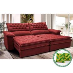 Sofá Retrátil E Reclinável 2,72m Molas Ensacadas Cama Inbox Alemanha Viscoelástico Velusoft Vermelho