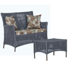 1 Sofá Área e Mesa Igapó Alumínio Pintura Marrom Corda Náutica Estofad