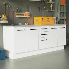 Kit com 2 Balcões Multiuso 4 Portas 3 Gavetas Branco Agata Madesa, Bra