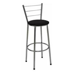 Banqueta Alta Cromada com Encosto Assento Preto - Jaddi