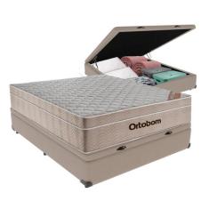 Cama + Box Bau Airtech Colchão Ortobom viuva SpringPocket, Bege