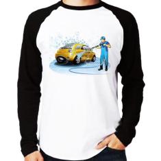 Camiseta Raglan Lava Jato Manga Longa - Foca na Moda, Branco, Preto, G