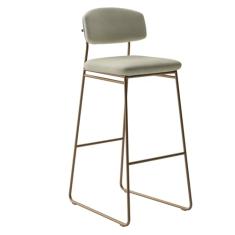 Banqueta Alta BA 402 C Para Bancada Sala de Jantar Encosto e Assentos Estofados Linha Jaraguá. Dourado/Cinza Claro