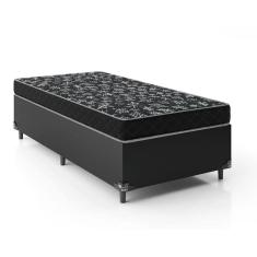 Cama Box Solteiro 88 Tecido Sintético Preto com Colchão Espuma  D20 - Tampo Preto 12cm