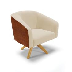 Poltrona Giratória Corano Nozes com Linho Base Madeira Bege