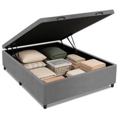 Cama Box com Baú Casal com 38cm de Altura com Pé Prince Cinza