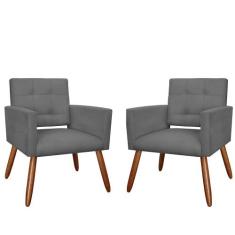 Kit 02 Poltronas Decorativas Camila Pés Palito Suede Cinza - DS Estofa