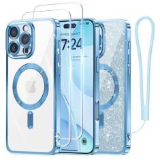 Meifigno Capa projetada para iPhone 16 Pro de 6,3 polegadas, [compatível com MagSafe] [2x protetores de tela] [cartão de glitter e alça de pulso] Proteção de lente surround projetada para iPhone 16