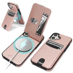 SkyEagle Capa carteira compatível com Magsafe para iPhone 16 de 6,1 polegadas com suporte para cartão com suporte de bloqueio de RFID, compartimentos para cartão de crédito, couro PU, homens e