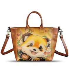 Bolsa feminina de couro genuíno pintada à mão com alça superior, bolsa tiracolo feita à mão, Padrão 1, Medium