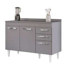 Balcão Gabinete Para Pia 120cm 3 Portas Com Tampo Suécia Cinza - Lumil