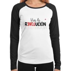 Baby Look Raglan Viva la Revolución Manga Longa - Foca na Moda, Branco