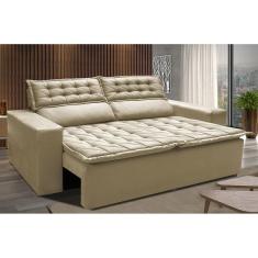 Sofá 3 Lugares Retrátil E Reclinável Cama Inbox Slim 1,80m Velusoft Bege