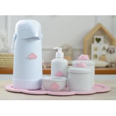 Kit Higiene Porcelana Bebê K044 Bandeja Nuvem Moderno Sabonete Térmica