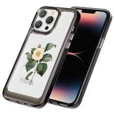 AKABEILA Capa para iPhone 15 Pro transparente com design TPU bumper floral flor PC capa de telefone traseira botão galvanizado mulheres menina 6,1 polegadas