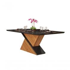 Mesa Para Cozinha Zafira Tampo Madeirado Vidro Curvo 200x100cm Demolição Freijó-off WhiteDj Móveis