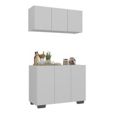 Kit Armário De Cozinha Aéreo E Balcão 3 Portas Multimóveis Mp2169 Branco/preto Branco/preto