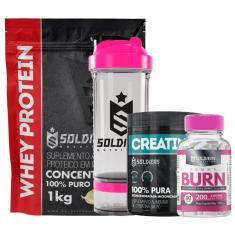 kit: whey 60% + Creatina Pote + Femme + Coqueteleira 700ml (Pro Rosa)-Unissex