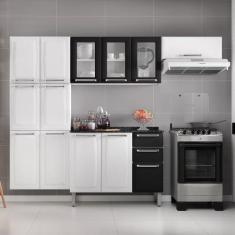 Cozinha Compacta em Aço 4 Peças 13 Portas 2 Gavetas Paneleiro Duplo em