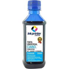Tinta Inkprinter Universal Ciano para Recarga de Cartucho Hp, Lexmark, Canon, Brother (250ml)