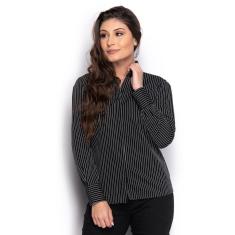 Camisa Camisete Social Feminina Listrada Manga Longa Casual