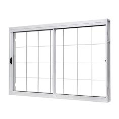 Janela de Aço de Correr Central 100x150cm 2 Folhas com Grade Quadriculada e Vidro Liso Unic Sol Ramassol Branco