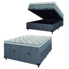 Cama Box Baú Casal Colchão Molas Ensacadas Ômega 138x188x73cm Cinza / Branco Hellen - Suporta até 110kg por Pessoa