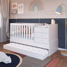 Berço Cama Multifuncional com Auxiliar 2 Colchões Branco