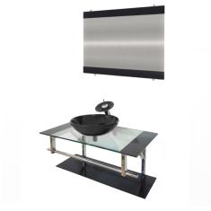 Gabinete de Vidro 90cm Inox com Cuba Redonda Preto