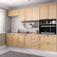 Cozinha Modulada 5 Peças com Tampo 1 Torre 2 Aéreos 2 Balcões Arizona Cabecasa Madeiramadeira Figueira