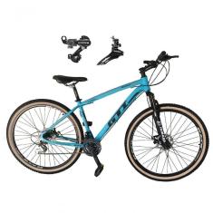 Bicicleta Aro 29 Gti Roma Alumínio 21v Câmbios Shimano Freio A Disco C- Pneu Faixa Bege Azul 15