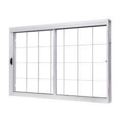 Janela de Aço de Correr Central 100x150cm 2 Folhas com Grade Quadricul