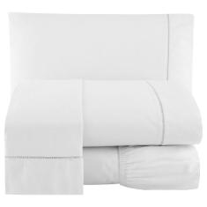 Lençol 3 Peças 400 Fios Toque Suave Ponto Palito Casa Dona, BRANCO, CA
