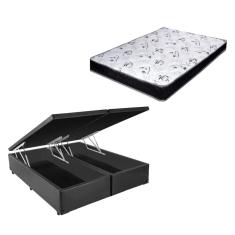 Cama Box Baú Casal Bi-Partido Green Cinza + Colchão Espuma D28 138x188x15