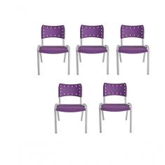Kit 5 Cadeiras Iso Para Escola Escritório Comércio Roxa Base Branca