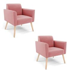 Kit 2 Poltronas Pés Palito Natural Marisa Suede D03 - D\'rossi Cor Rose