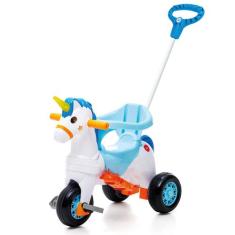Triciclo Unicornio Fantasy Rosa Carrinho de passeio e Pedal Calesita B