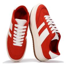 Project Cloud Tênis de plataforma feminino – Palmilha leve de espuma viscoelástica – Tênis de moda antiderrapante para mulheres – Sapatos plataforma da moda feminina (Nita), Vermelho, 35