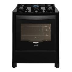 Fogão de Piso a Gás 5 Bocas Fischer Gran Cheff Mesa Vidro Temperado Acendimento Automático Preto 220V