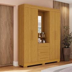 Guarda-roupa Solteiro 4 Portas 3 Gavetas Capelinha com Espelho 164cm E