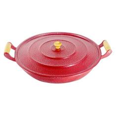 Frigideira Alumínio Fundido Craqueada Alça Madeira Trad Vermelha 36cm