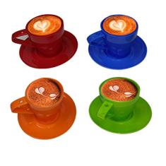 Kit Conjunto Casual Cafezinho 4 Xícaras e Pires Coloridos